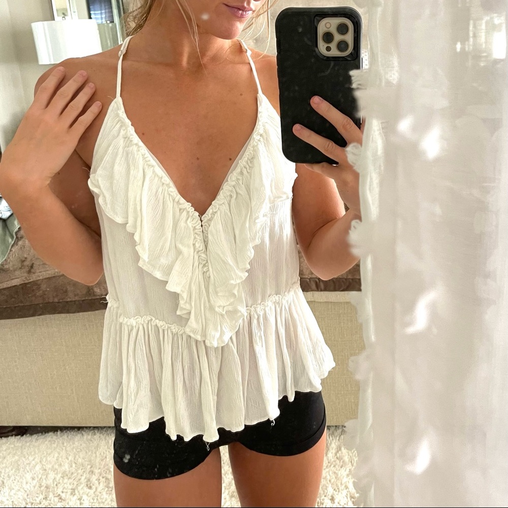 White Ruffled Tank Top
